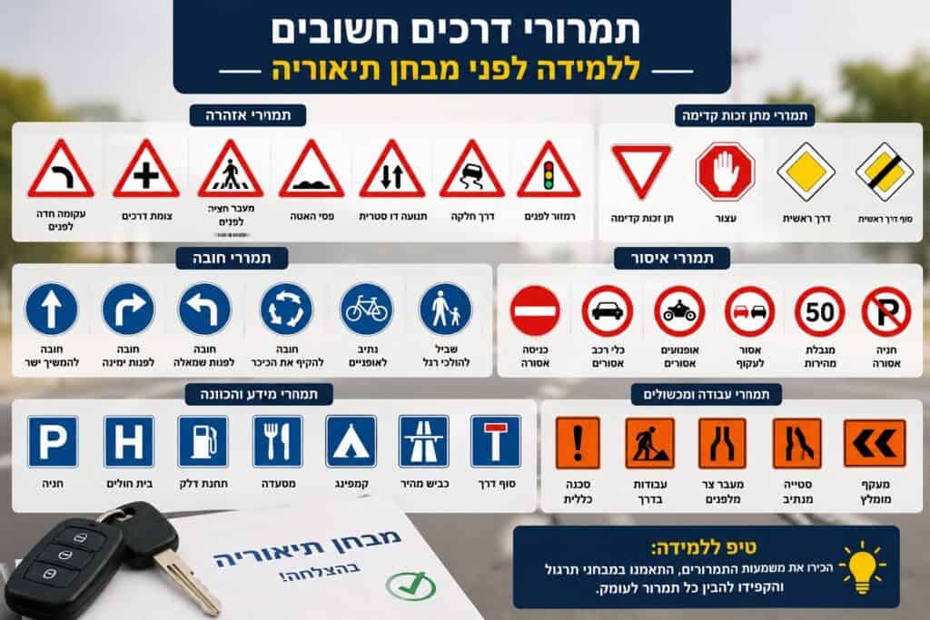 תמרורים בשאלות במבחן בתיאורה