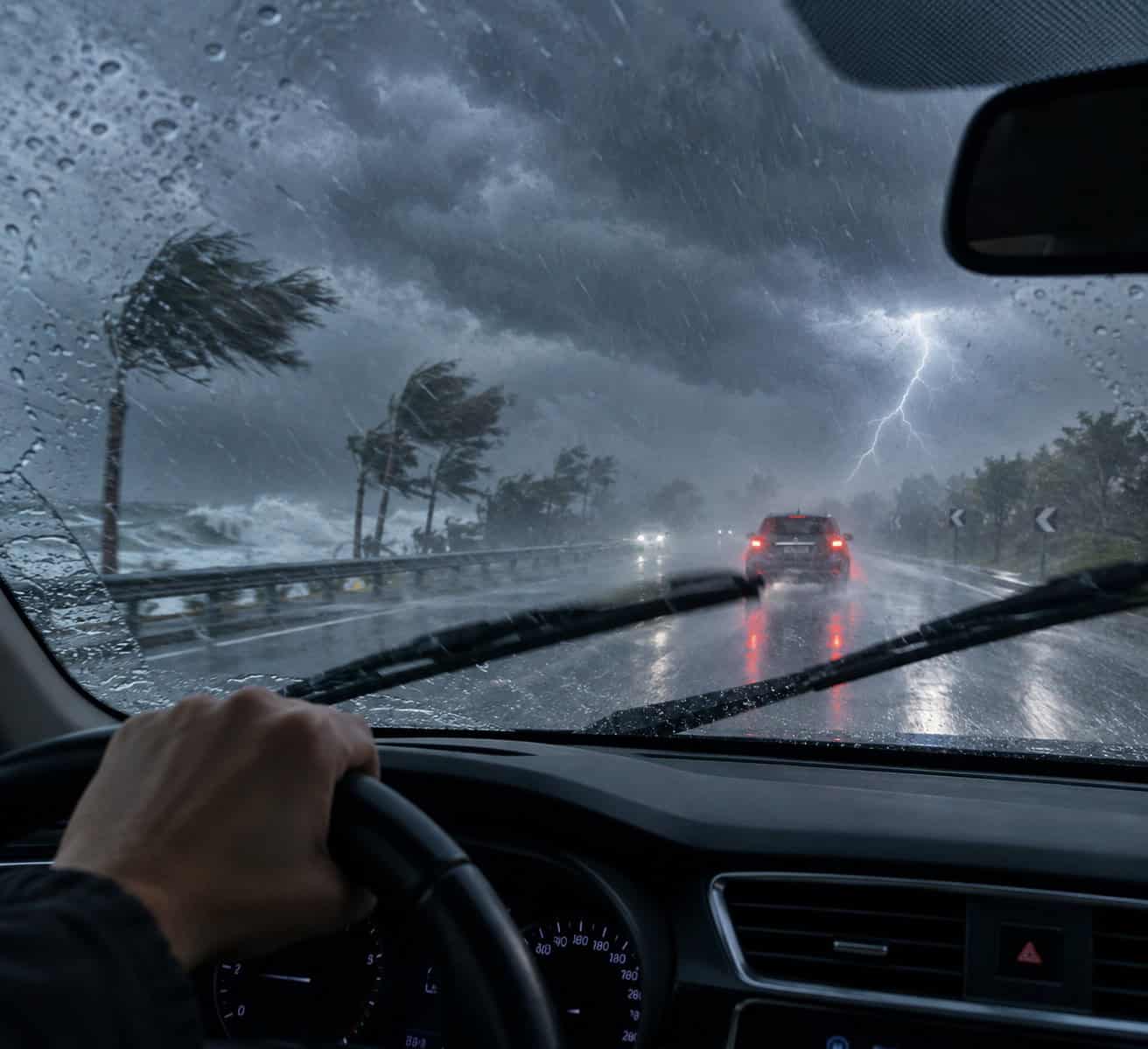 נהיגה בגשם כבד ובתנאי סערה